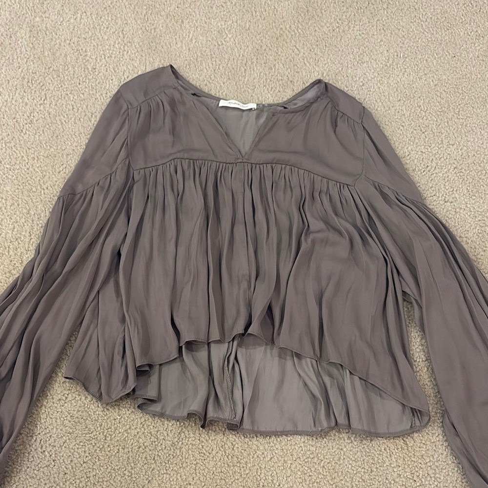 Mustard Seed Gray Asymmetrical Ruffled Blouse